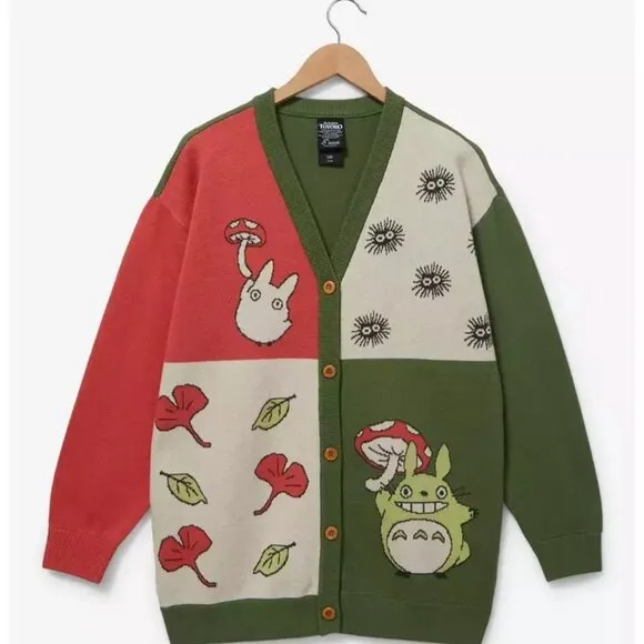 Studio Ghibli My Neighbor Totoro Panel Cardigan V-Neck Button Colorblock