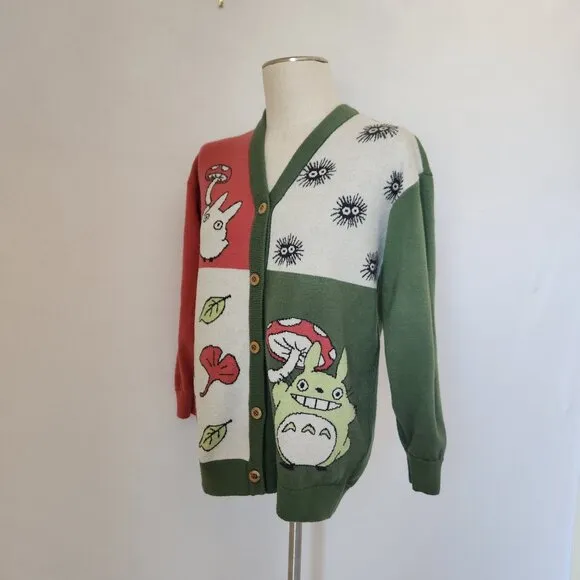 Studio Ghibli My Neighbor Totoro Panel Cardigan V-Neck Button Colorblock