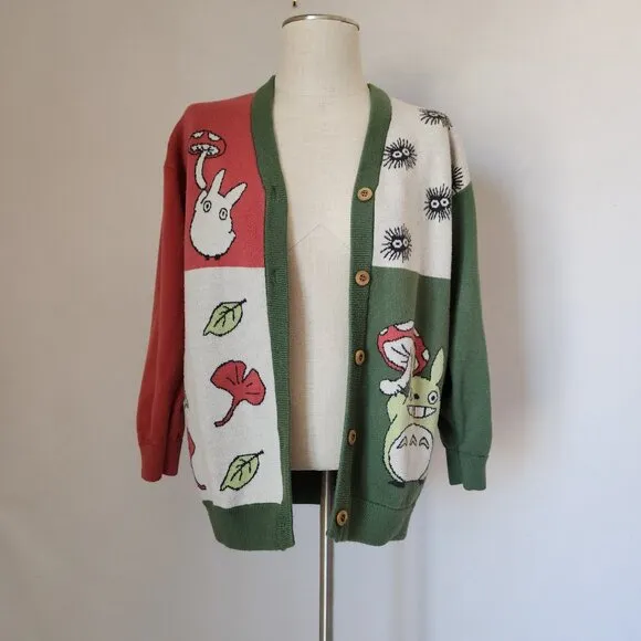 Studio Ghibli My Neighbor Totoro Panel Cardigan V-Neck Button Colorblock