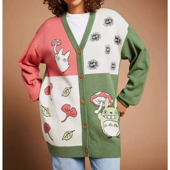 Studio Ghibli My Neighbor Totoro Panel Cardigan V-Neck Button Colorblock