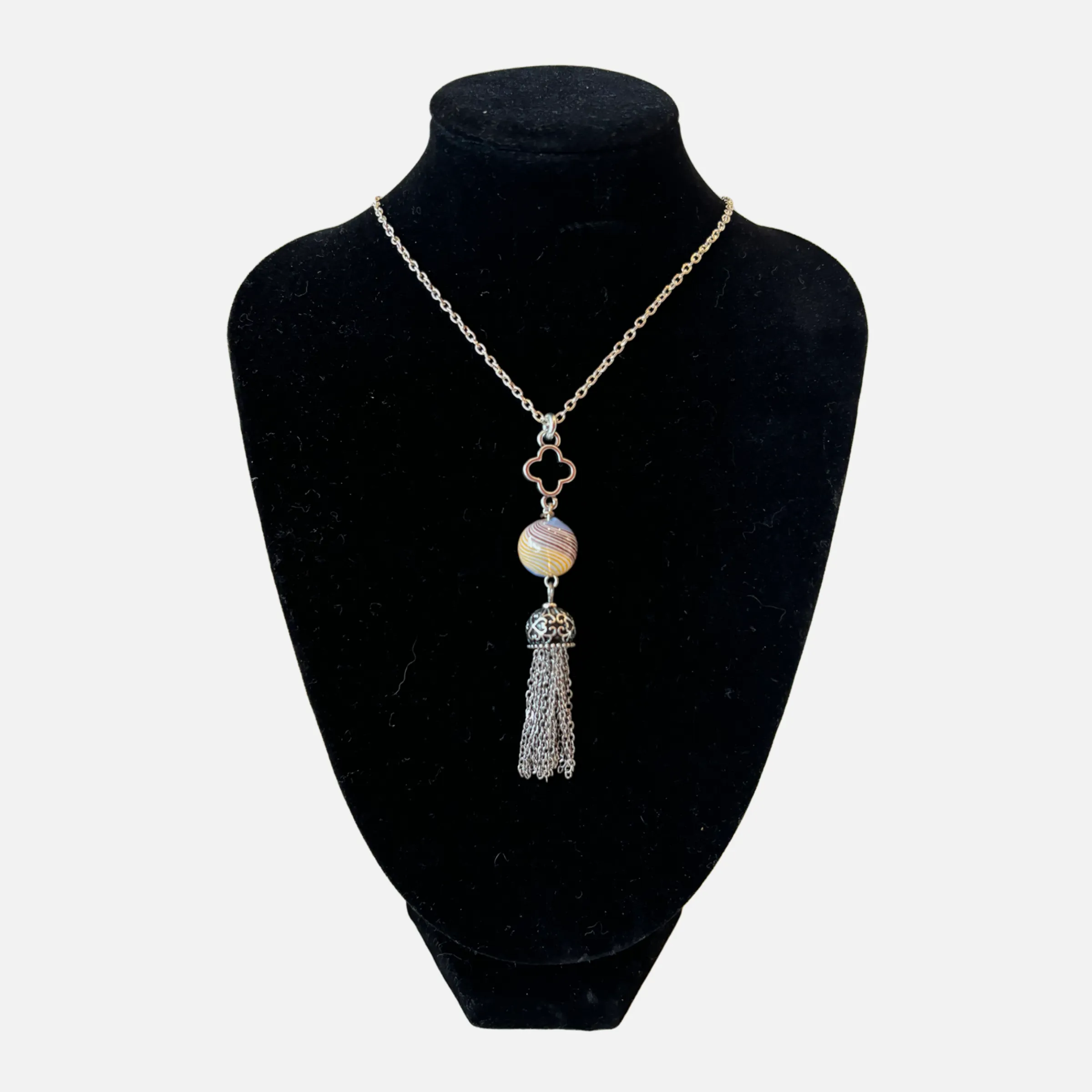 Swirl Glass Bead Tassel Necklace (98)