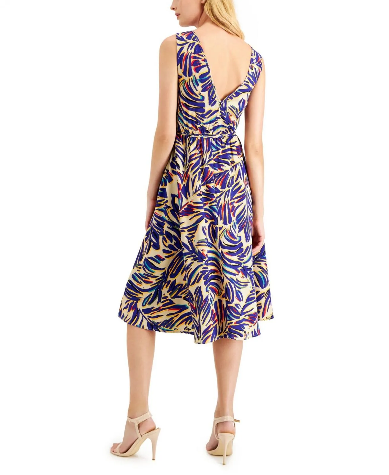 Tahari Asl Women's Printed Belted Dress 2DM017 Blue Multi 0