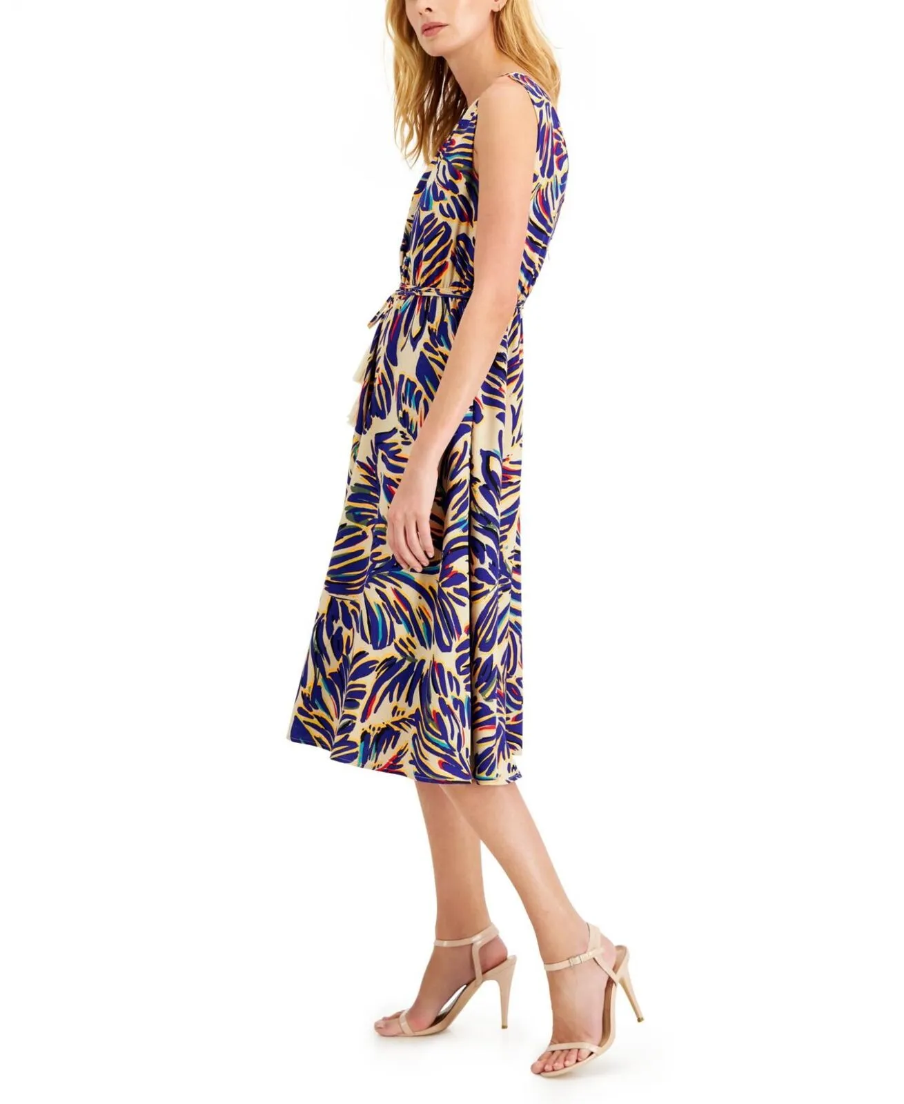 Tahari Asl Women's Printed Belted Dress 2DM017 Blue Multi 0