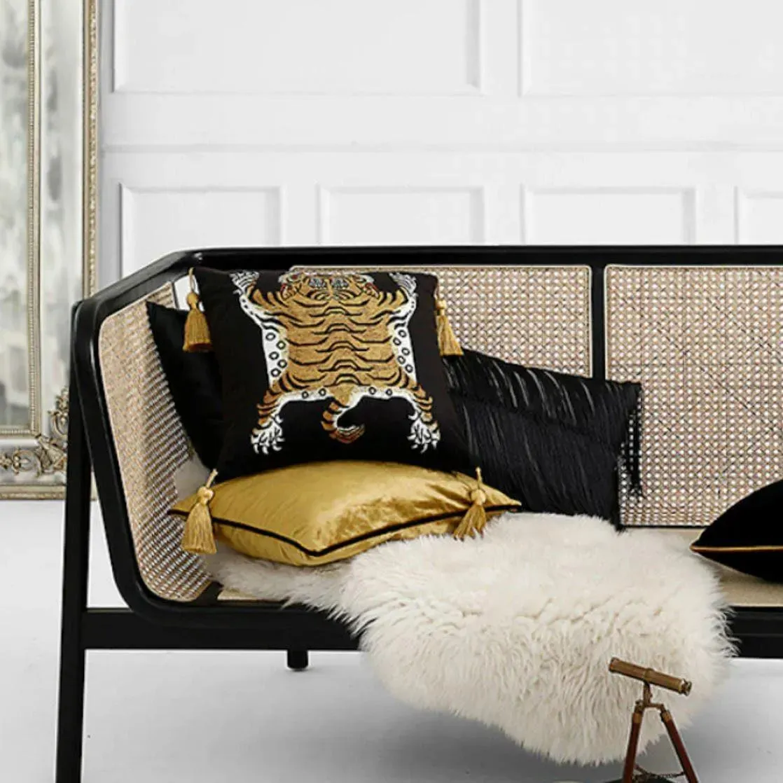 Tassel Tibetan Tiger Throw Pillow Cover - Caramel
