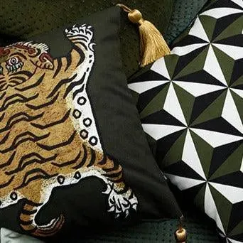 Tassel Tibetan Tiger Throw Pillow Cover - Caramel