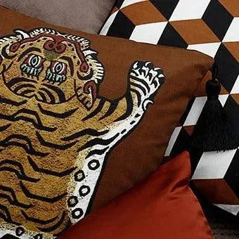 Tassel Tibetan Tiger Throw Pillow Cover - Caramel