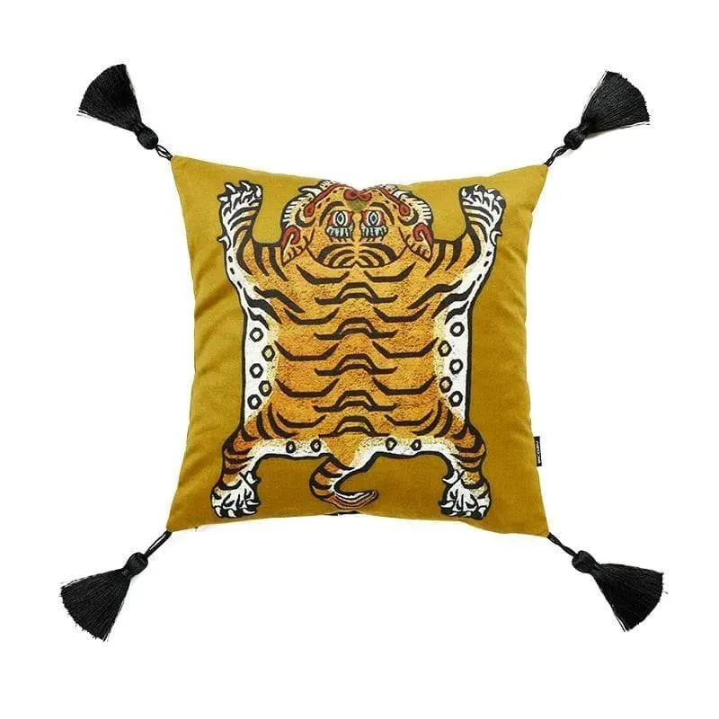 Tassel Tibetan Tiger Throw Pillow Cover