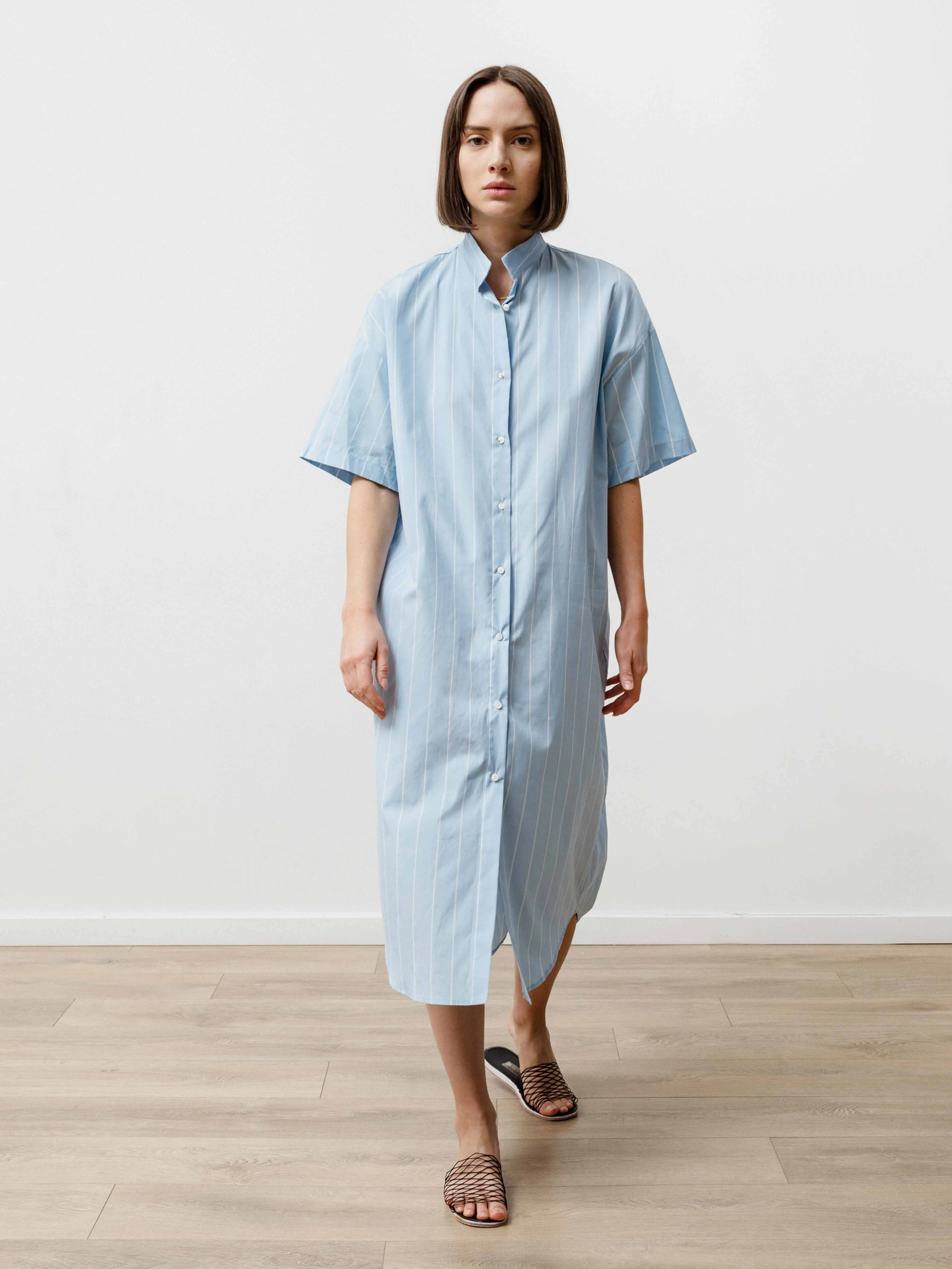 tenn dress - striped poplin baby blue/white