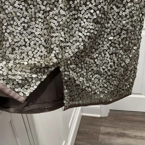 TERI JON Sportswear Silver Sequined Mesh Skirt, Size 12