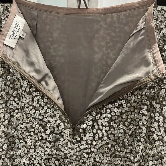 TERI JON Sportswear Silver Sequined Mesh Skirt, Size 12