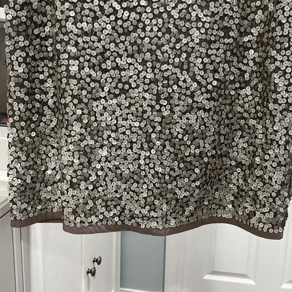 TERI JON Sportswear Silver Sequined Mesh Skirt, Size 12