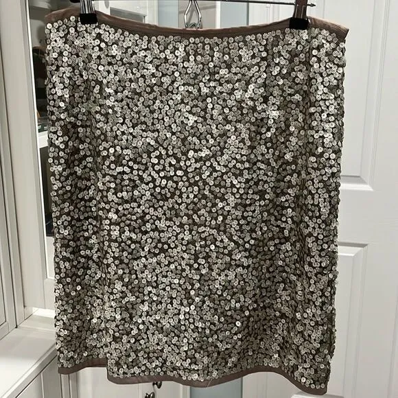 TERI JON Sportswear Silver Sequined Mesh Skirt, Size 12