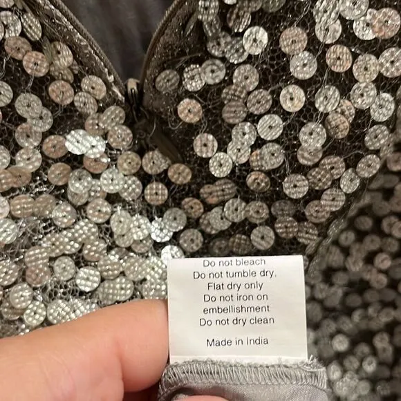 TERI JON Sportswear Silver Sequined Mesh Skirt, Size 12