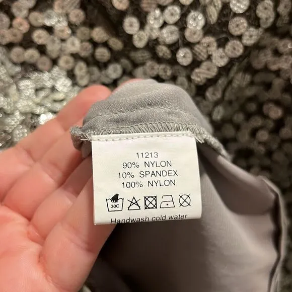 TERI JON Sportswear Silver Sequined Mesh Skirt, Size 12