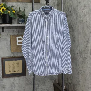 Tommy Hilfiger Mens New York Fit Cotton Dress Shirt Blue / White Stripe XXL