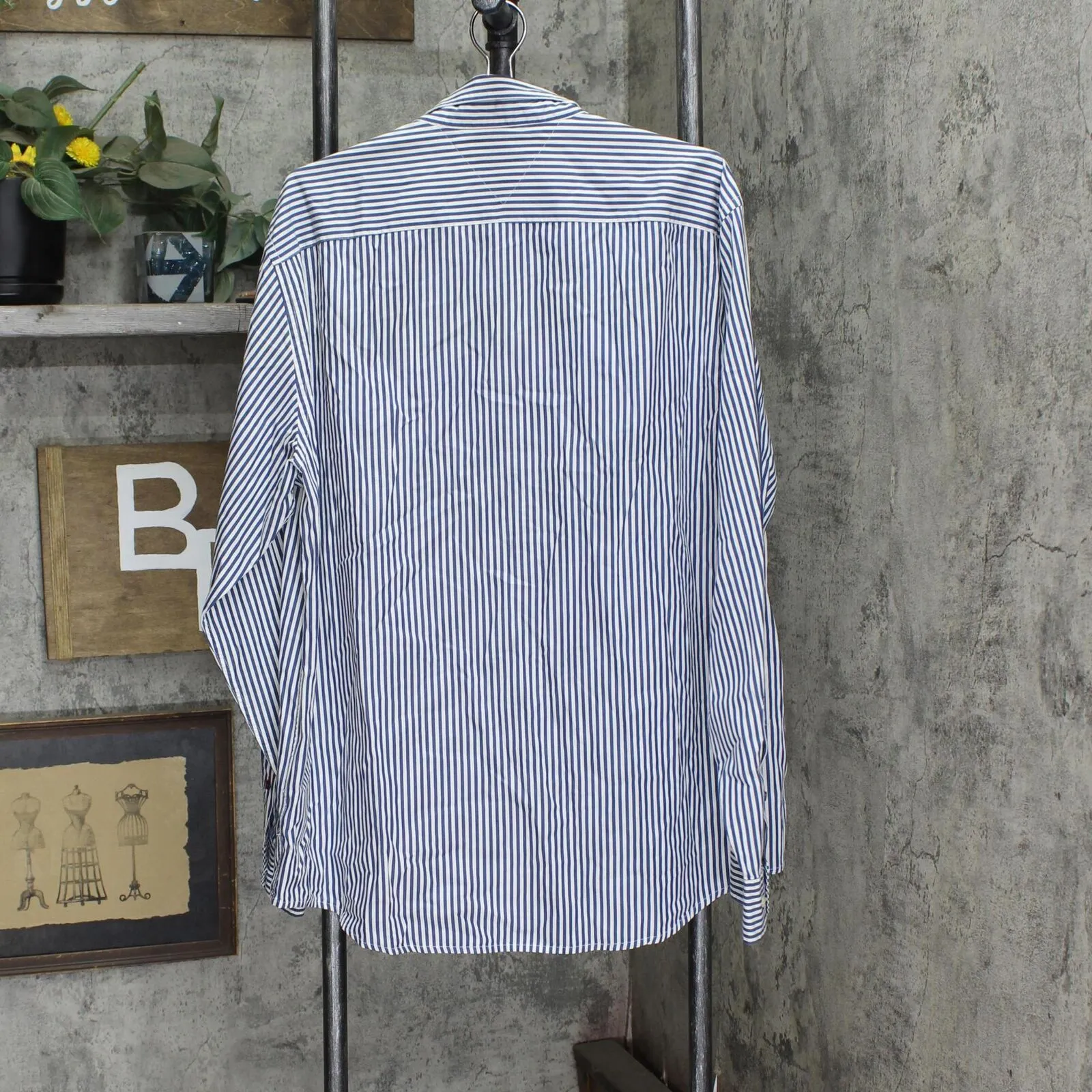 Tommy Hilfiger Mens New York Fit Cotton Dress Shirt Blue / White Stripe XXL