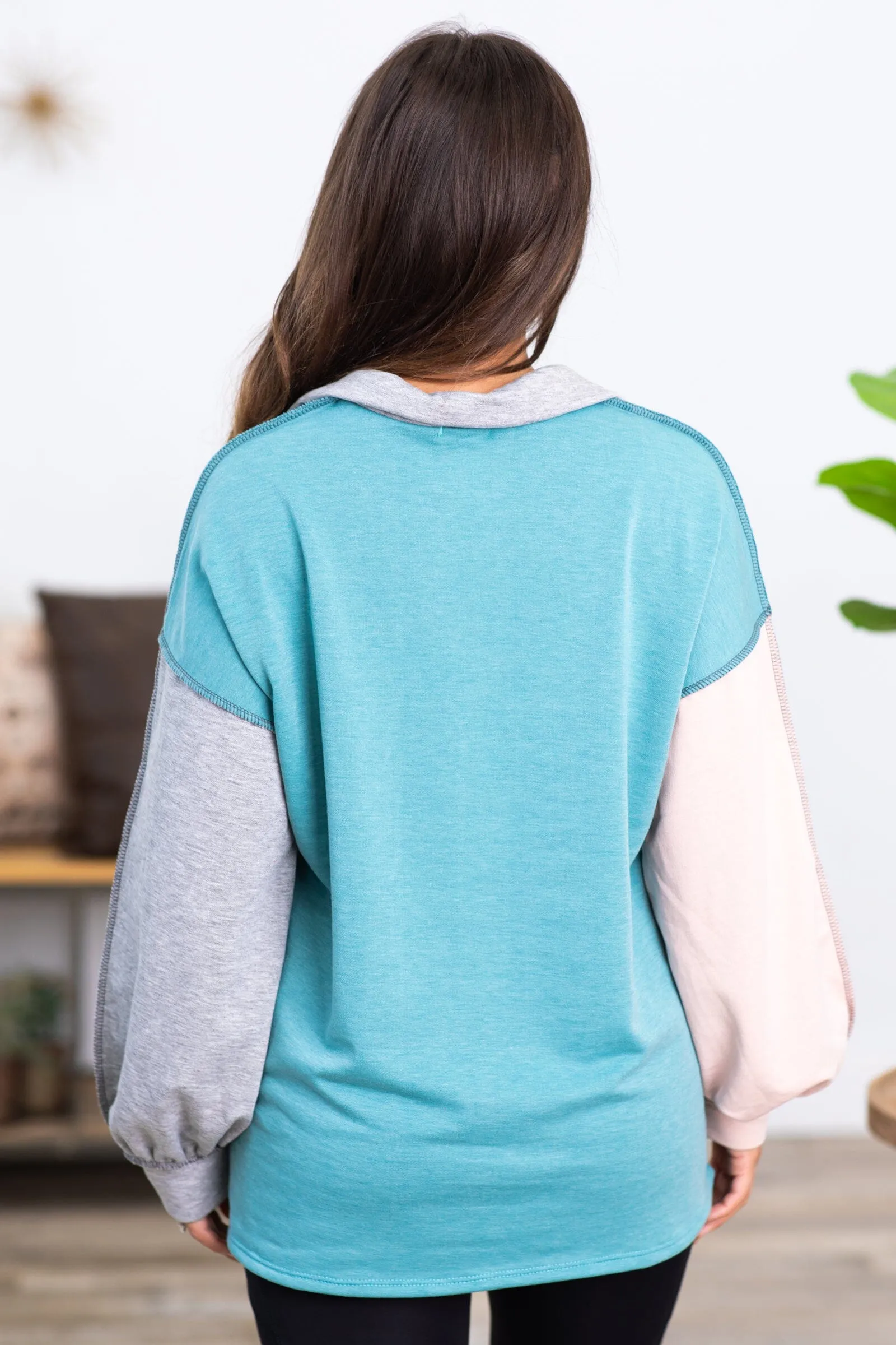Turquoise Colorblock 1/4 Zip Pullover