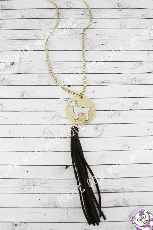 Two-Tone Goat Disk and Faux Suede Tassel Necklace