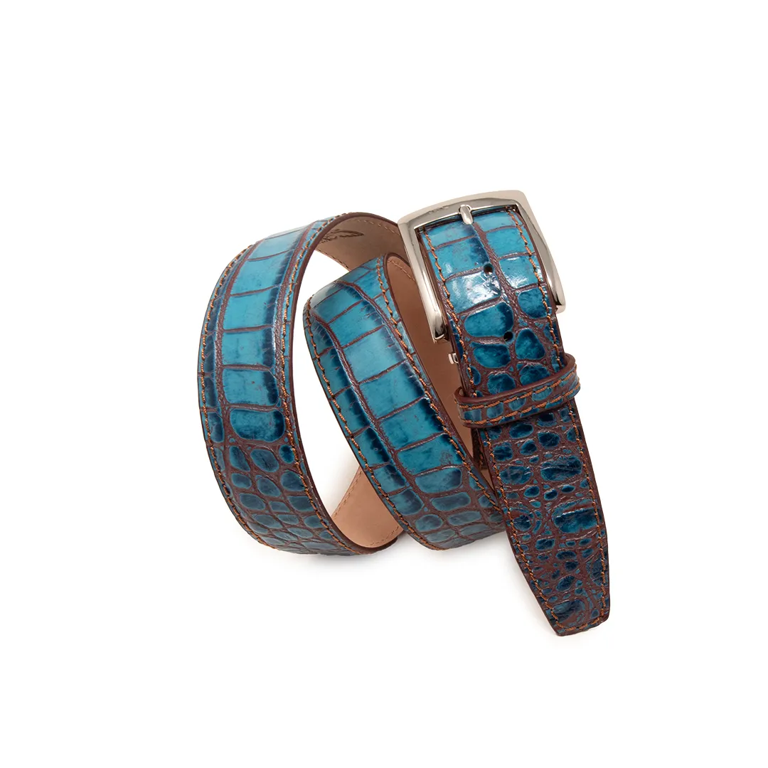 Two-Toned Mock Croc Belt - Cobalt & Cognac - 40mm - Up to 50"