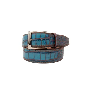 Two-Toned Mock Croc Belt - Cobalt & Cognac - 40mm - Up to 50"