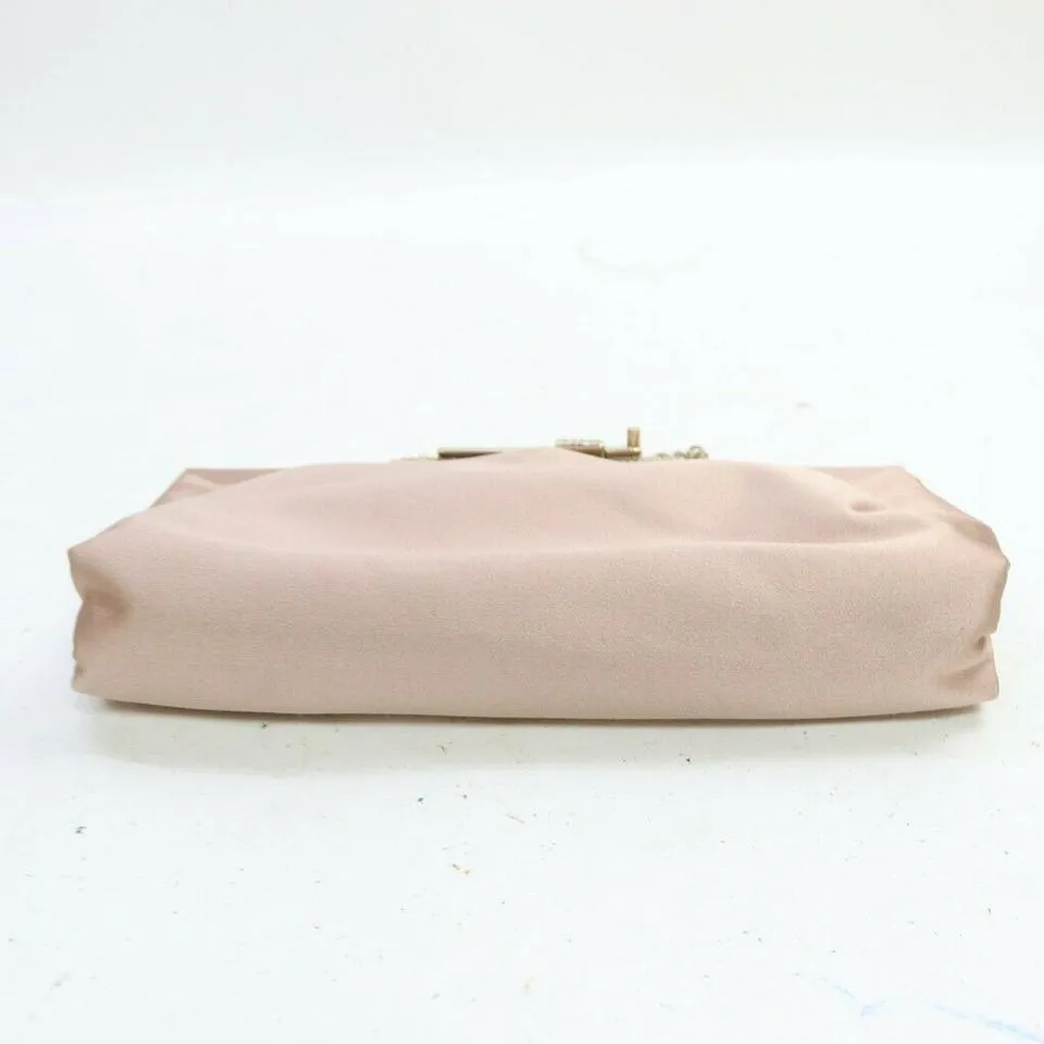 Valentino Pink Satin Clutch on Chain Crystal Evening Bag 863348