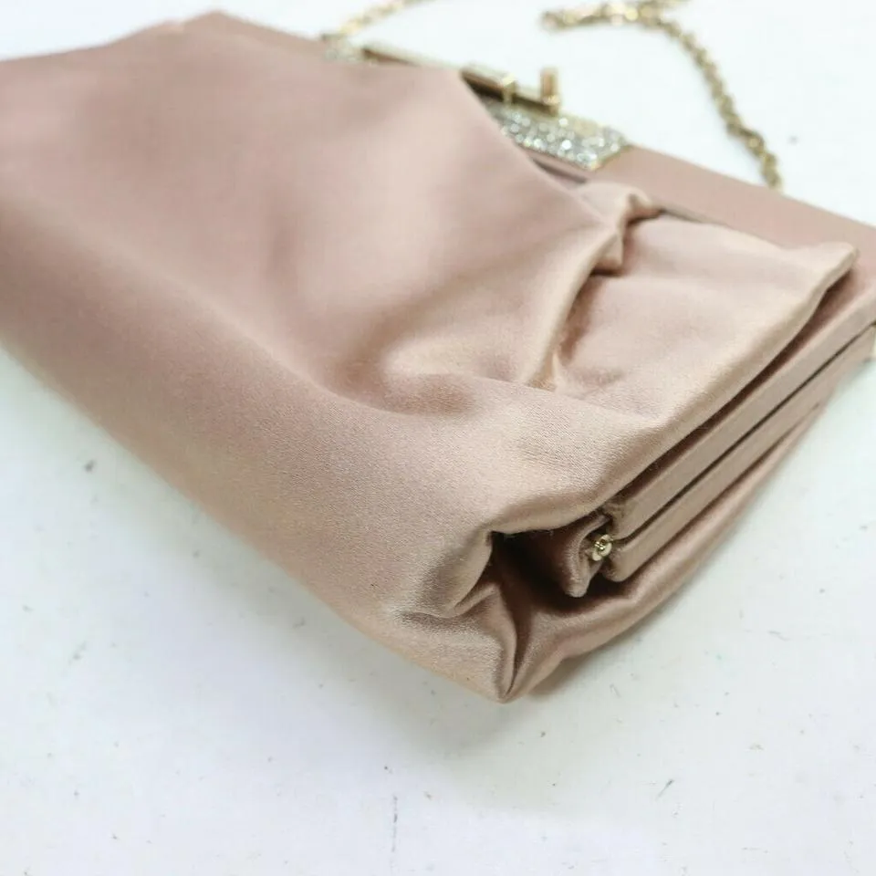 Valentino Pink Satin Clutch on Chain Crystal Evening Bag 863348
