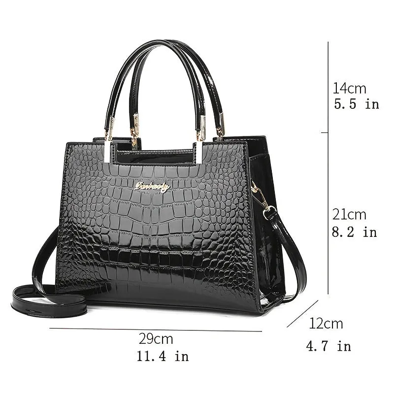 Vera - Glossy Crocodile Patterned Handbag