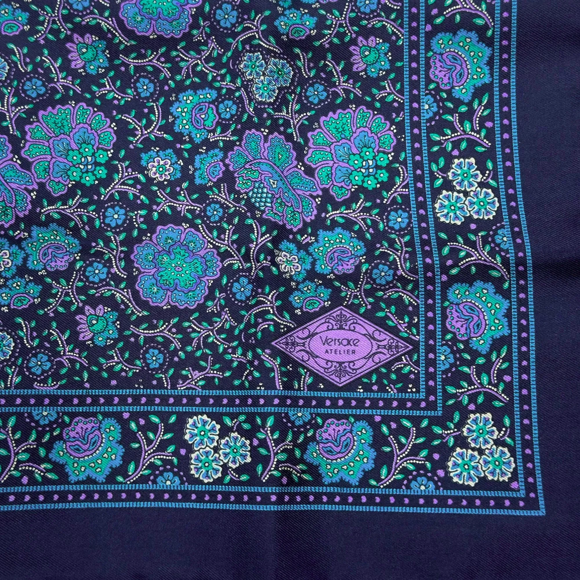 VERSACE Atelier Floral Paisley Silk Scarf/Neckerchief - Blue