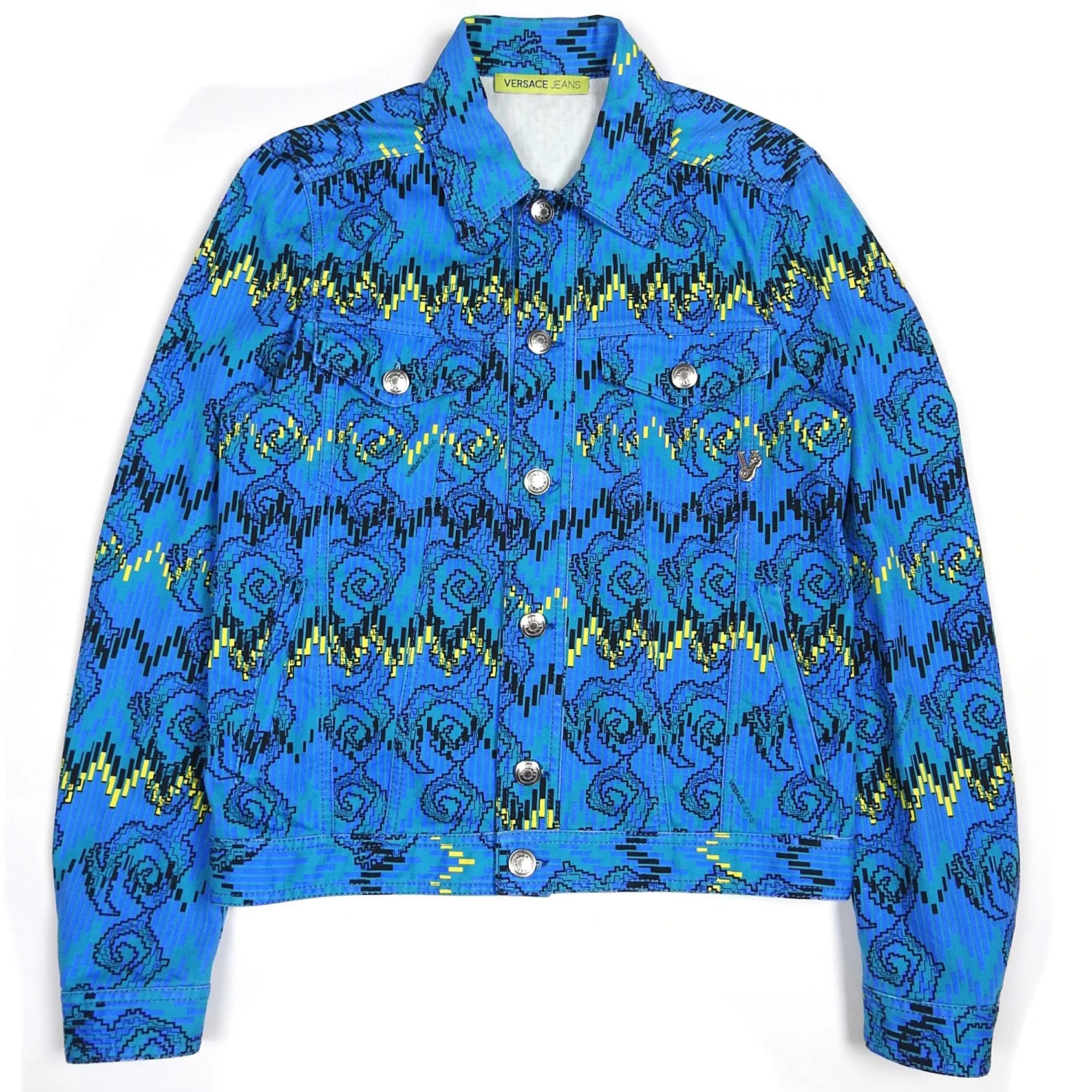 Versace Jeans Blue Patterned Trucker Jacket Size 48