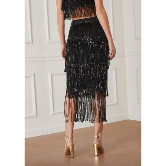 VICI Black Sequin Fringe Mini  Tazzy Skirt Size Small