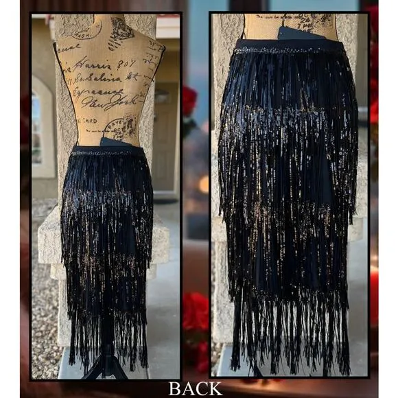 VICI Black Sequin Fringe Mini  Tazzy Skirt Size Small