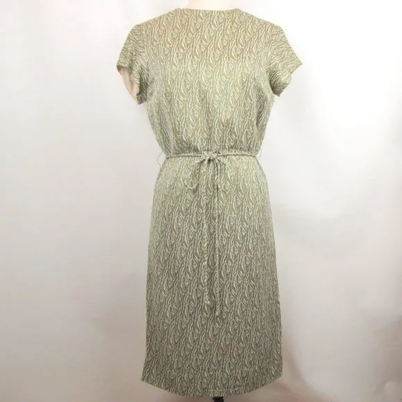 Vintage 60s Women Cocktail Dress Sheath Medium Green Gold Metallic Short Sleeves