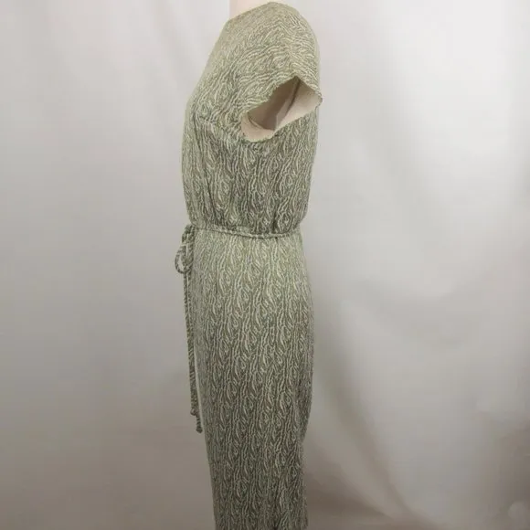 Vintage 60s Women Cocktail Dress Sheath Medium Green Gold Metallic Short Sleeves