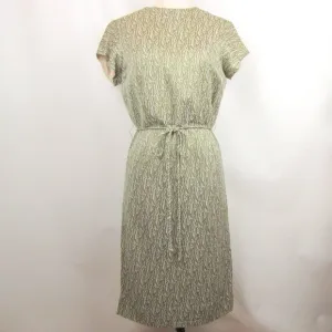 Vintage 60s Women Cocktail Dress Sheath Medium Green Gold Metallic Short Sleeves