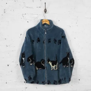 Vintage Cats Patterned Fleece - Blue - M