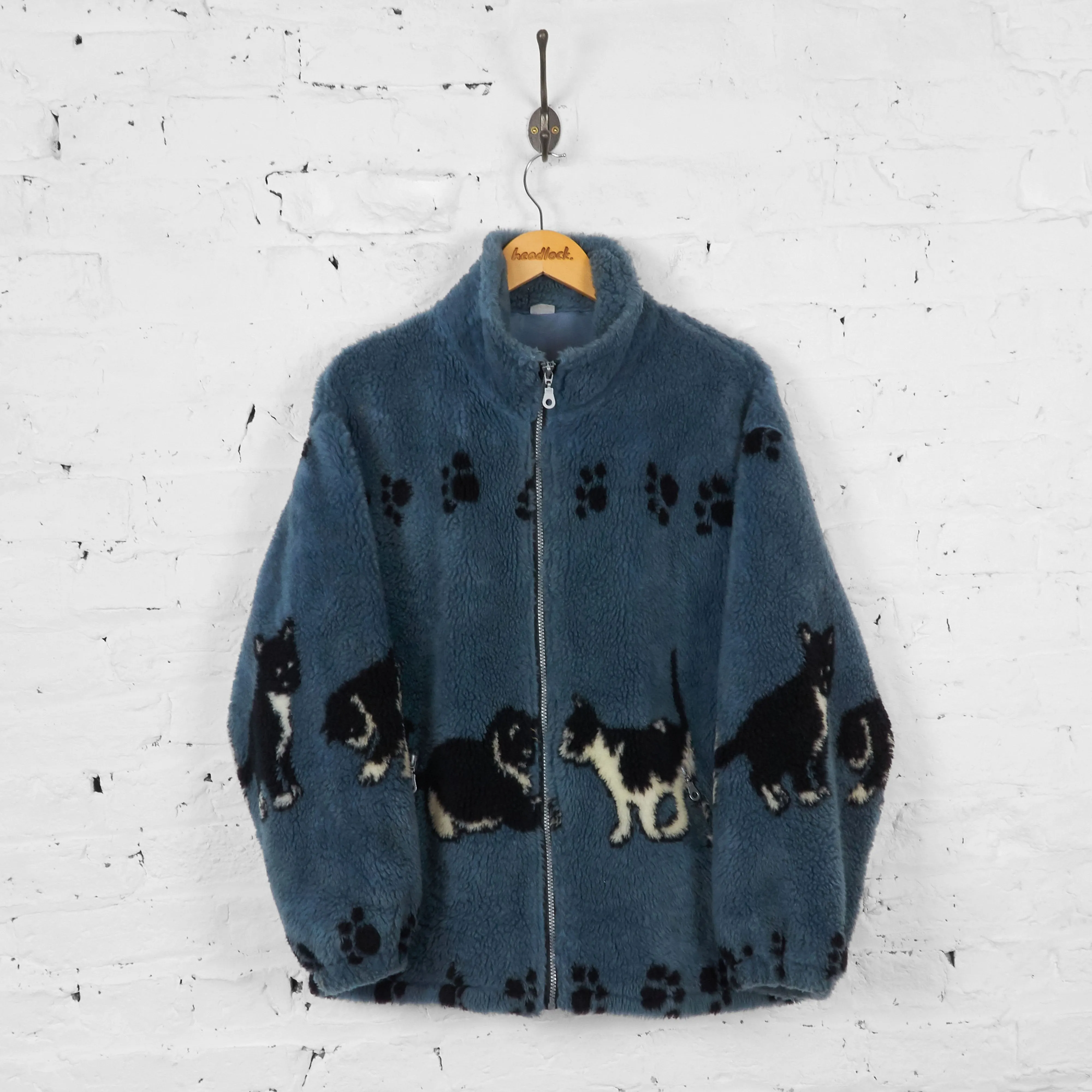 Vintage Cats Patterned Fleece - Blue - M
