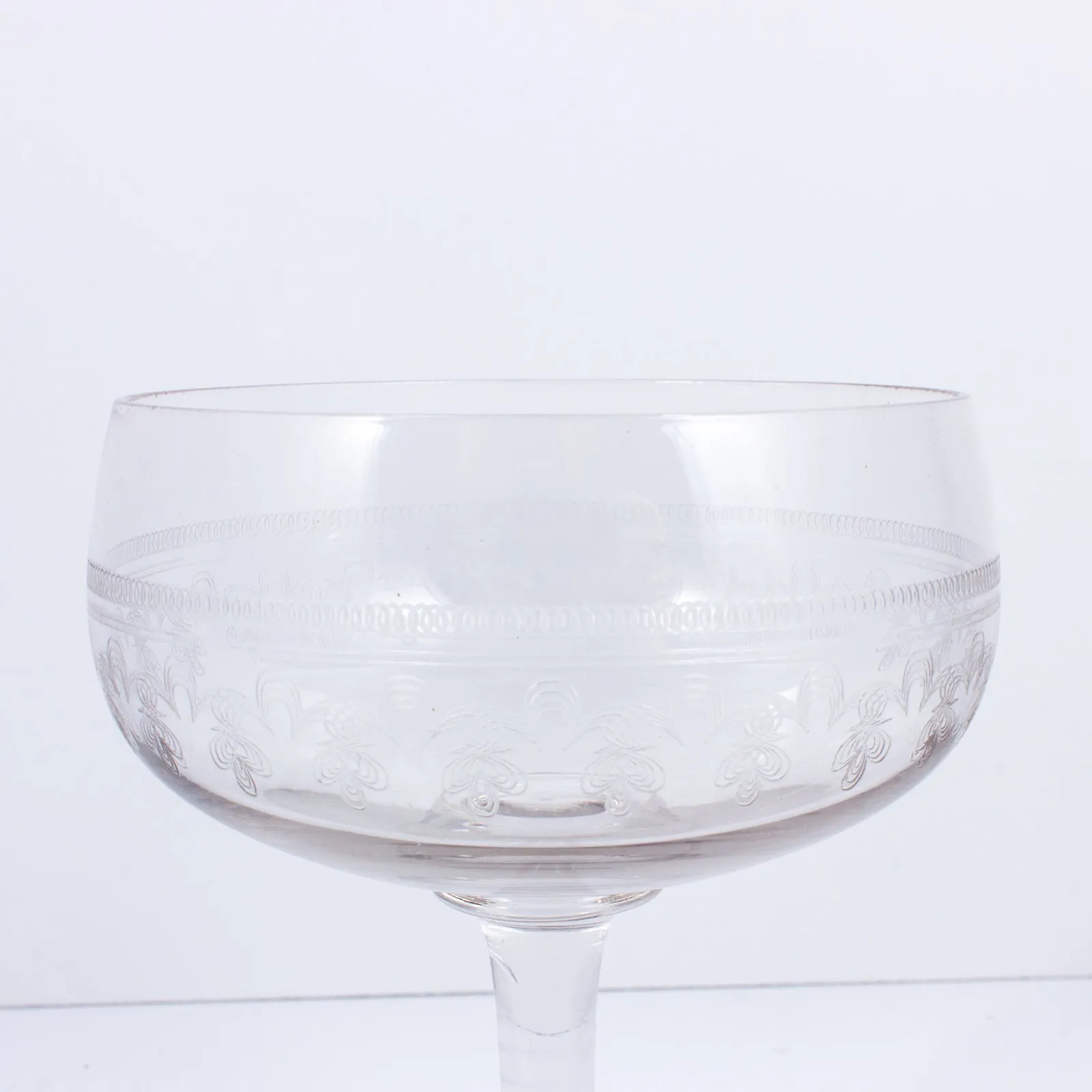 Vintage French Engraved Crystal Coupes | Set of 5