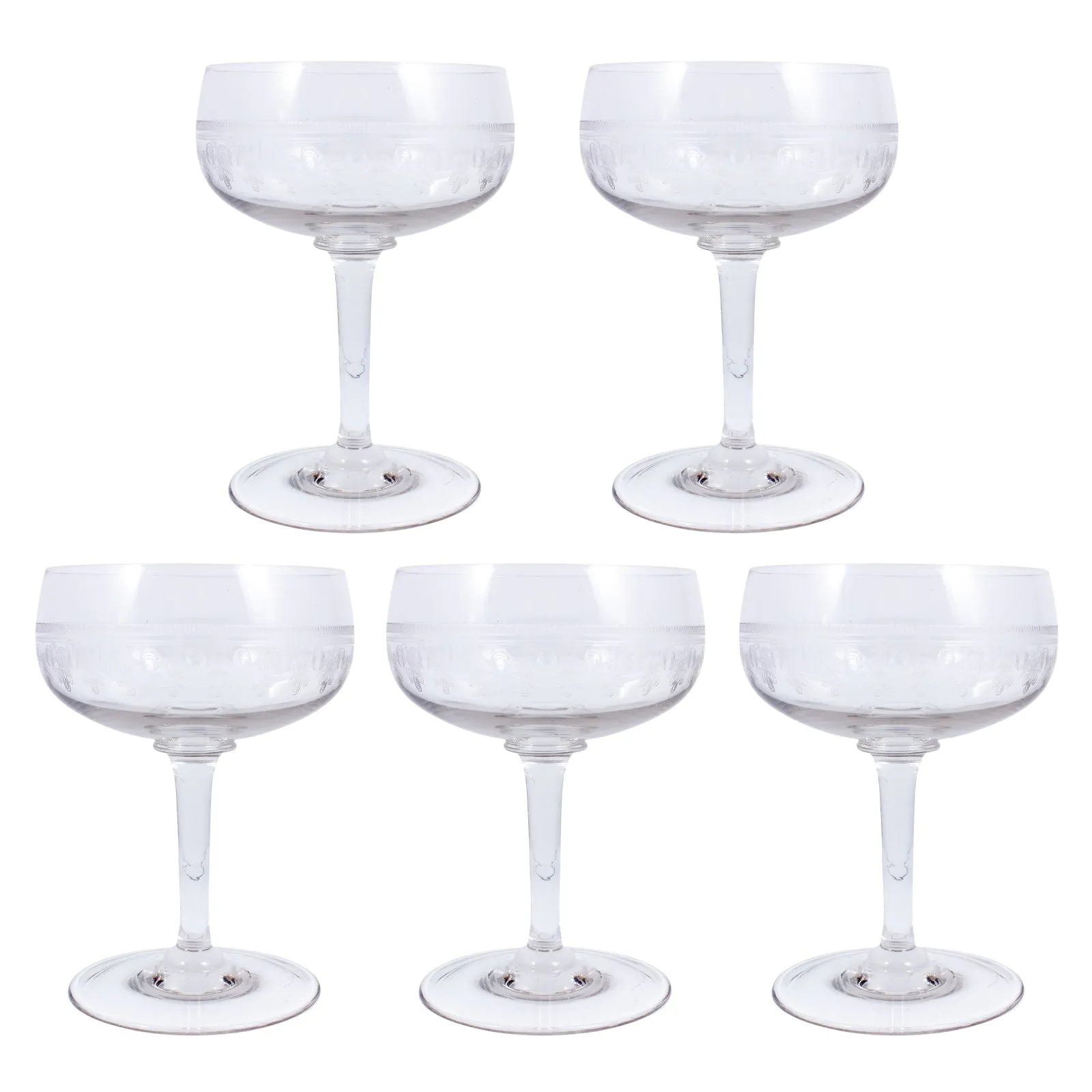 Vintage French Engraved Crystal Coupes | Set of 5