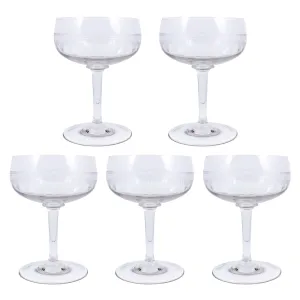 Vintage French Engraved Crystal Coupes | Set of 5