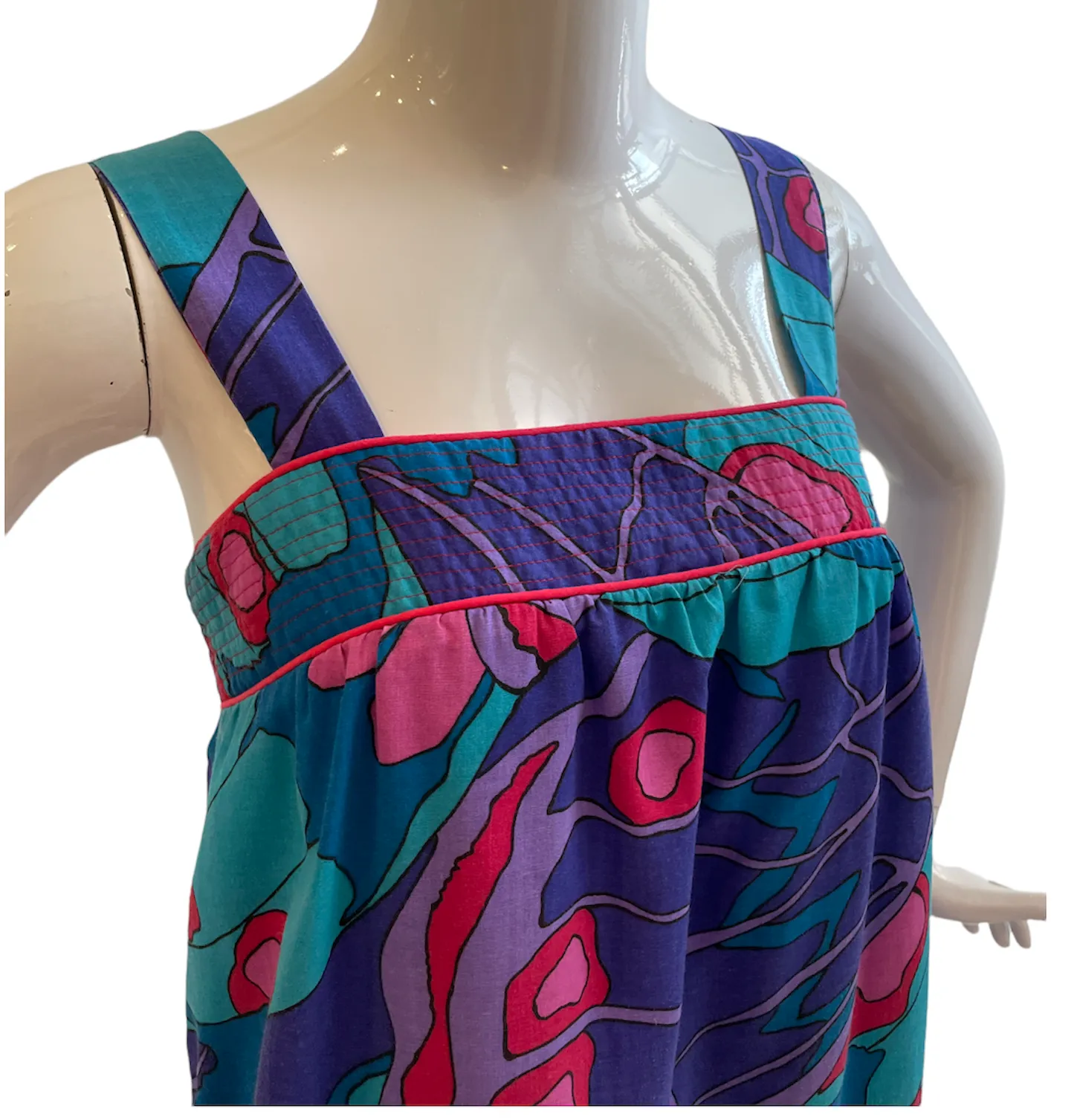 Vintage Purple Print Easy Shift Sundress with Aqua & Pink