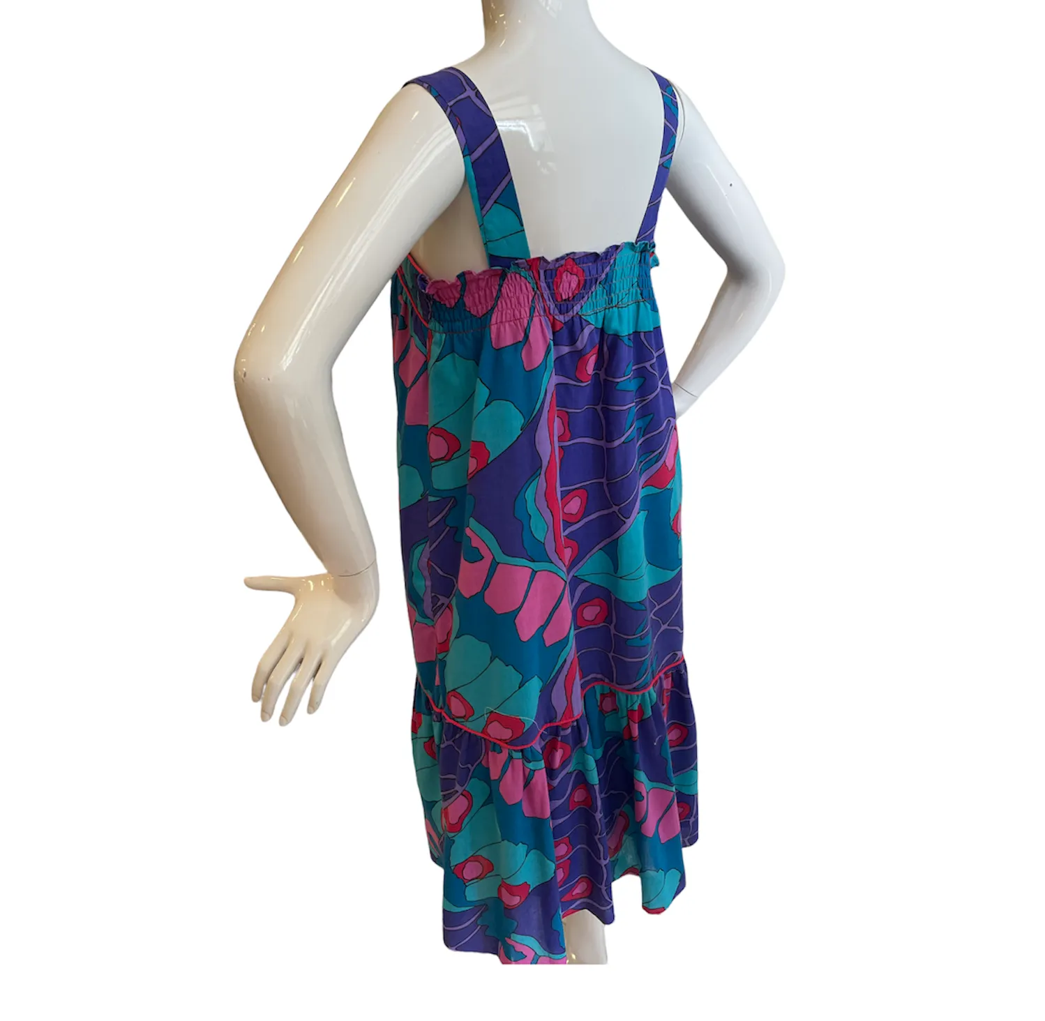 Vintage Purple Print Easy Shift Sundress with Aqua & Pink