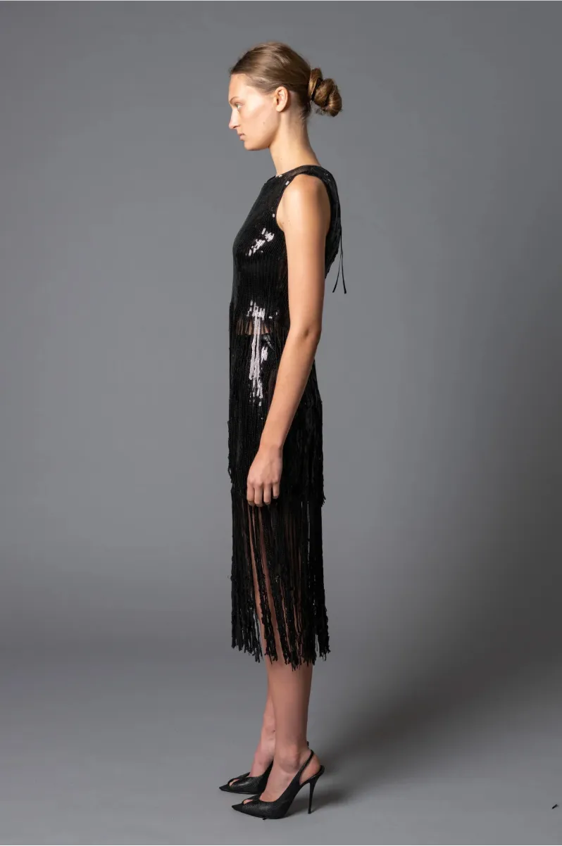 VOLCANIC GLASS SKIRT IN GLASS FRINGE
