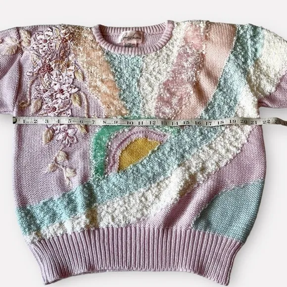 VTG 80s Jaclyn Smith Sweater Pastel Lilac Beaded Fairy Barbiecore Pearl Beads M