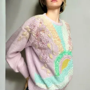 VTG 80s Jaclyn Smith Sweater Pastel Lilac Beaded Fairy Barbiecore Pearl Beads M