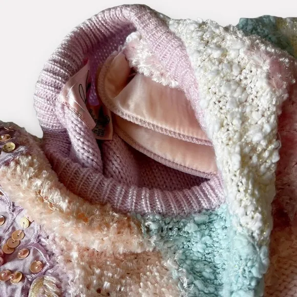 VTG 80s Jaclyn Smith Sweater Pastel Lilac Beaded Fairy Barbiecore Pearl Beads M