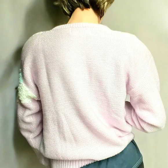 VTG 80s Jaclyn Smith Sweater Pastel Lilac Beaded Fairy Barbiecore Pearl Beads M