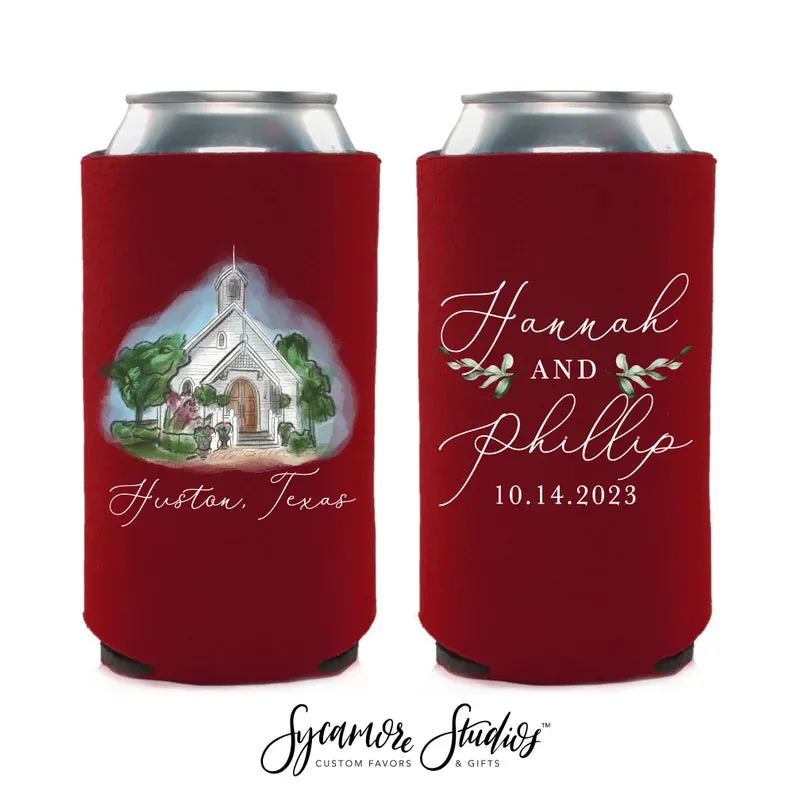 Wedding Regular & Slim Can Cooler Package #9FRS - Full Color - Custom Watercolor Venue