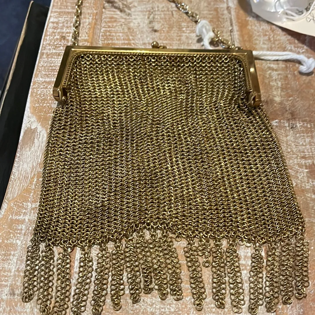 Whiting & Davis Gold Mesh Chain Tassel Vintage Bag Purse Handbag