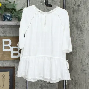 Who What Wear Women's Crochet Trim Side Tie Blouse White Feather Large