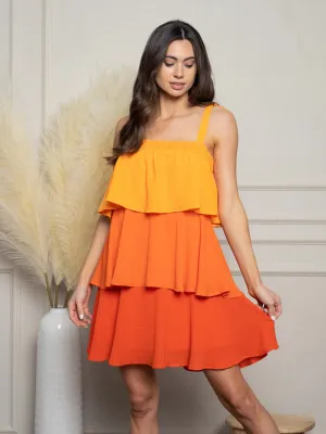 WOMEN'S COLORBLOCK TIERED MINI DRESS
